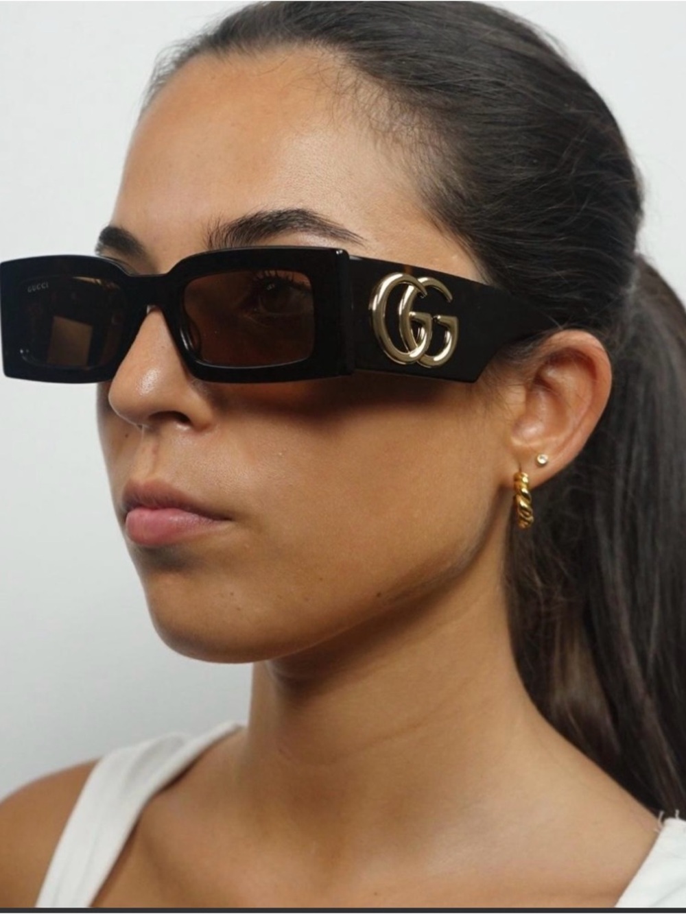 Gucci Brown Tortoiseshell Rectangle Sunglasses GG1425S Gold GG